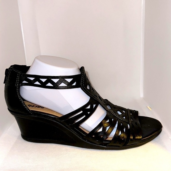 Earth Cutout Leather Wedge Sandals - Picture 5 of 13